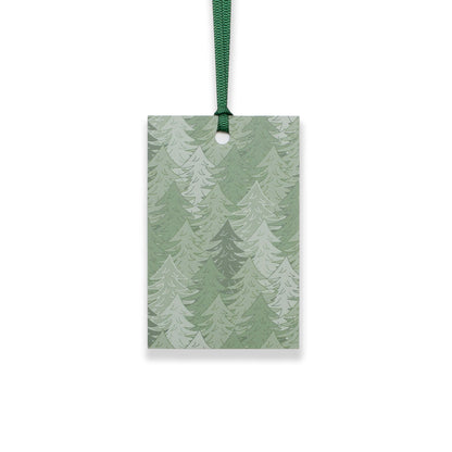 Geschenkanhänger &quot;Wald&quot; - 5er Set mit grünem Tannenwald und farblich passendem Band - 100% Recyclingpapier von My Pretty Circus | GT-FOR2103-GR