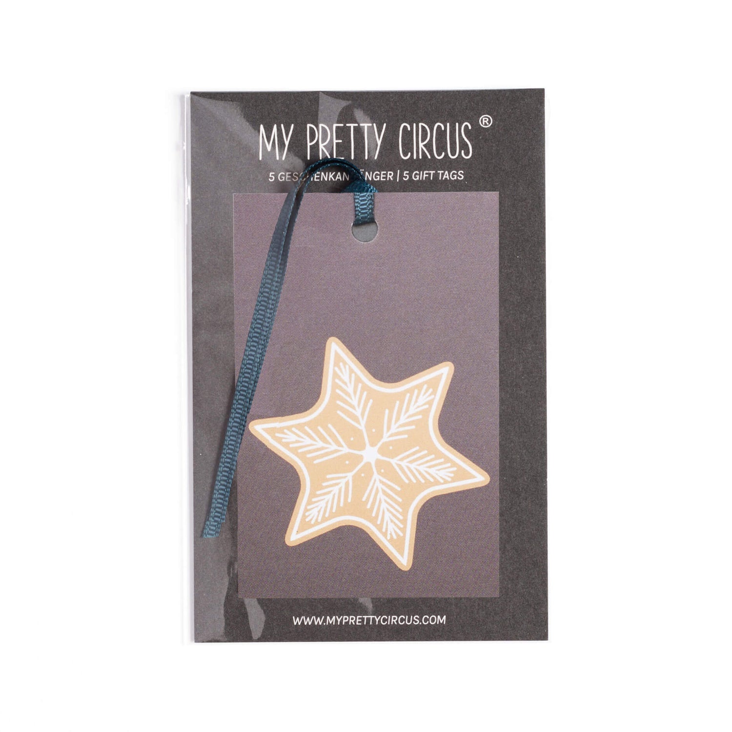 Geschenkanhänger &quot;Lebkuchen&quot; - 5er Set mit Stern aus Lebkuchen und farblich passendem Band - 100% Recyclingpapier von My Pretty Circus | GT-GIN2201-BR