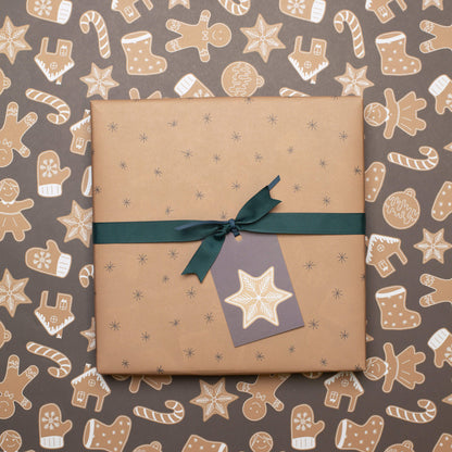 Geschenkanhänger &quot;Lebkuchen&quot; - 5er Set mit Stern aus Lebkuchen und farblich passendem Band - 100% Recyclingpapier von My Pretty Circus | GT-GIN2201-BR