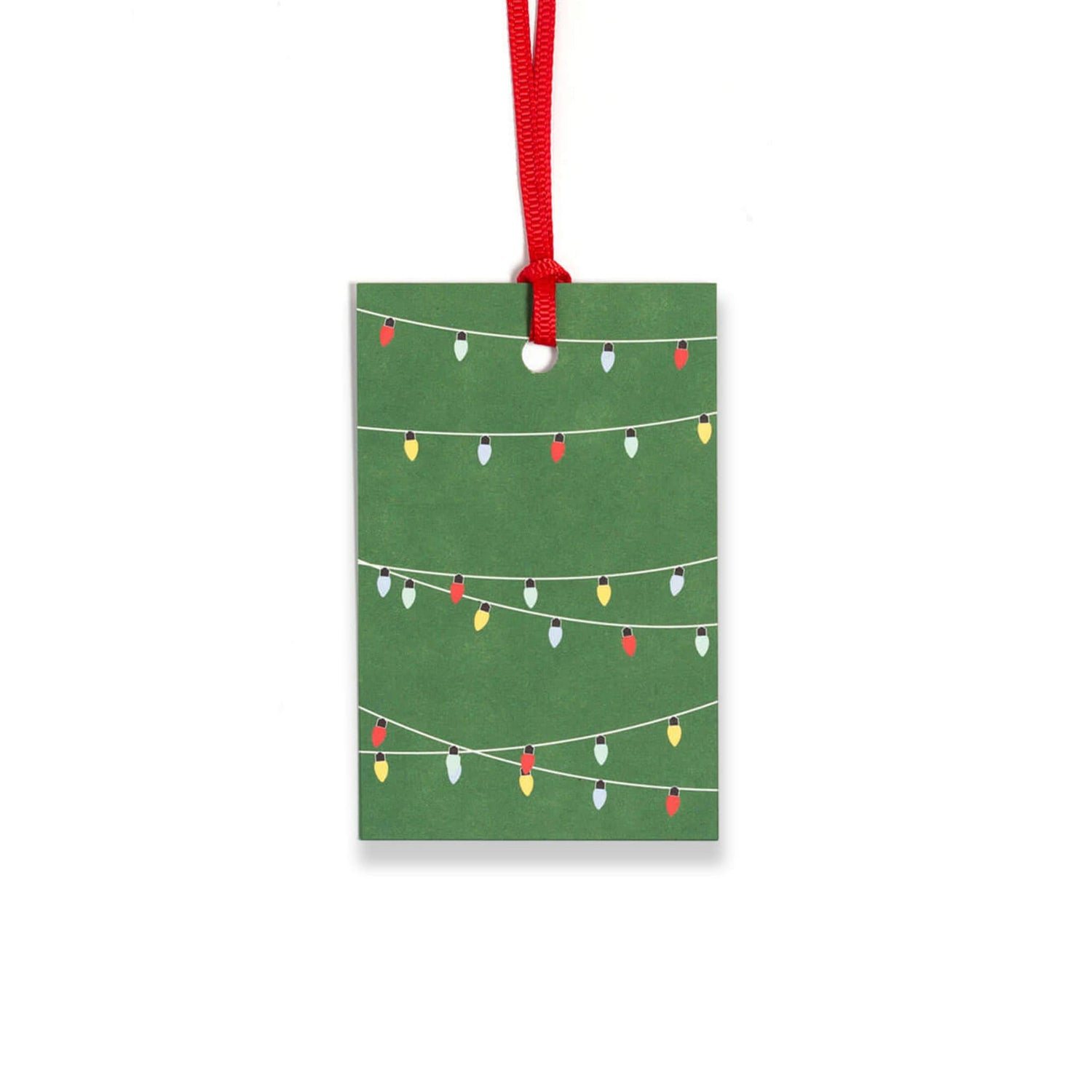 Geschenkanhänger &quot;Lichterkette&quot; - 5er Set mit Weihnachtslichtern vor grün und farblich passendem Band - 100% Recyclingpapier von My Pretty Circus | GT-LIG001-GR