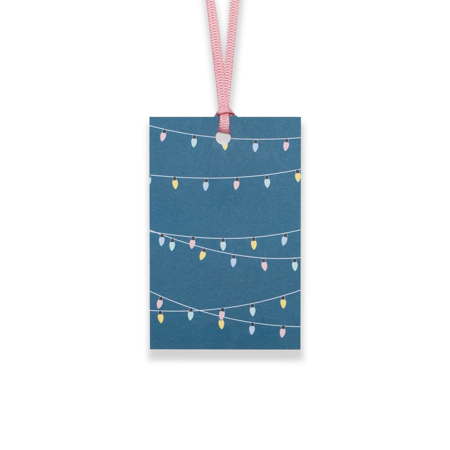 Geschenkanhänger &quot;Lichterkette&quot; - 5er Set mit Partylichtern vor blau und farblich passendem Band - 100% Recyclingpapier von My Pretty Circus | GT-LIG002-BL