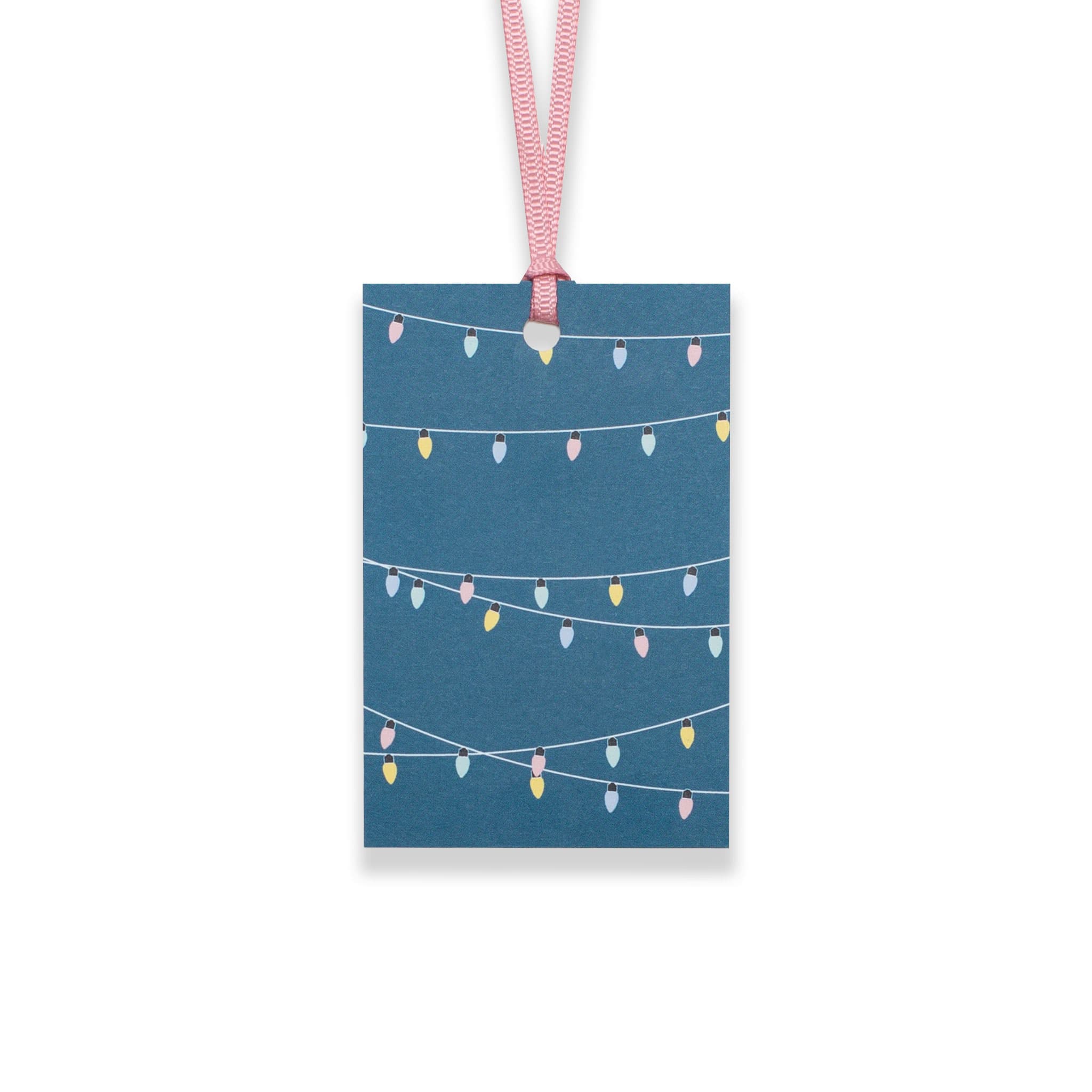 Geschenkanhänger &quot;Lichterkette&quot; - 5er Set mit Partylichtern vor blau und farblich passendem Band - 100% Recyclingpapier von My Pretty Circus | GT-LIG002-BL