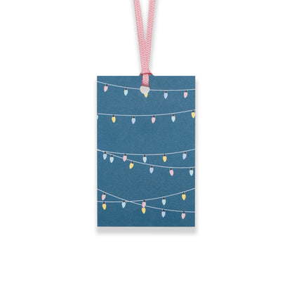 Geschenkanhänger &quot;Lichterkette&quot; - 5er Set mit Partylichtern vor blau und farblich passendem Band - 100% Recyclingpapier von My Pretty Circus | GT-LIG002-BL