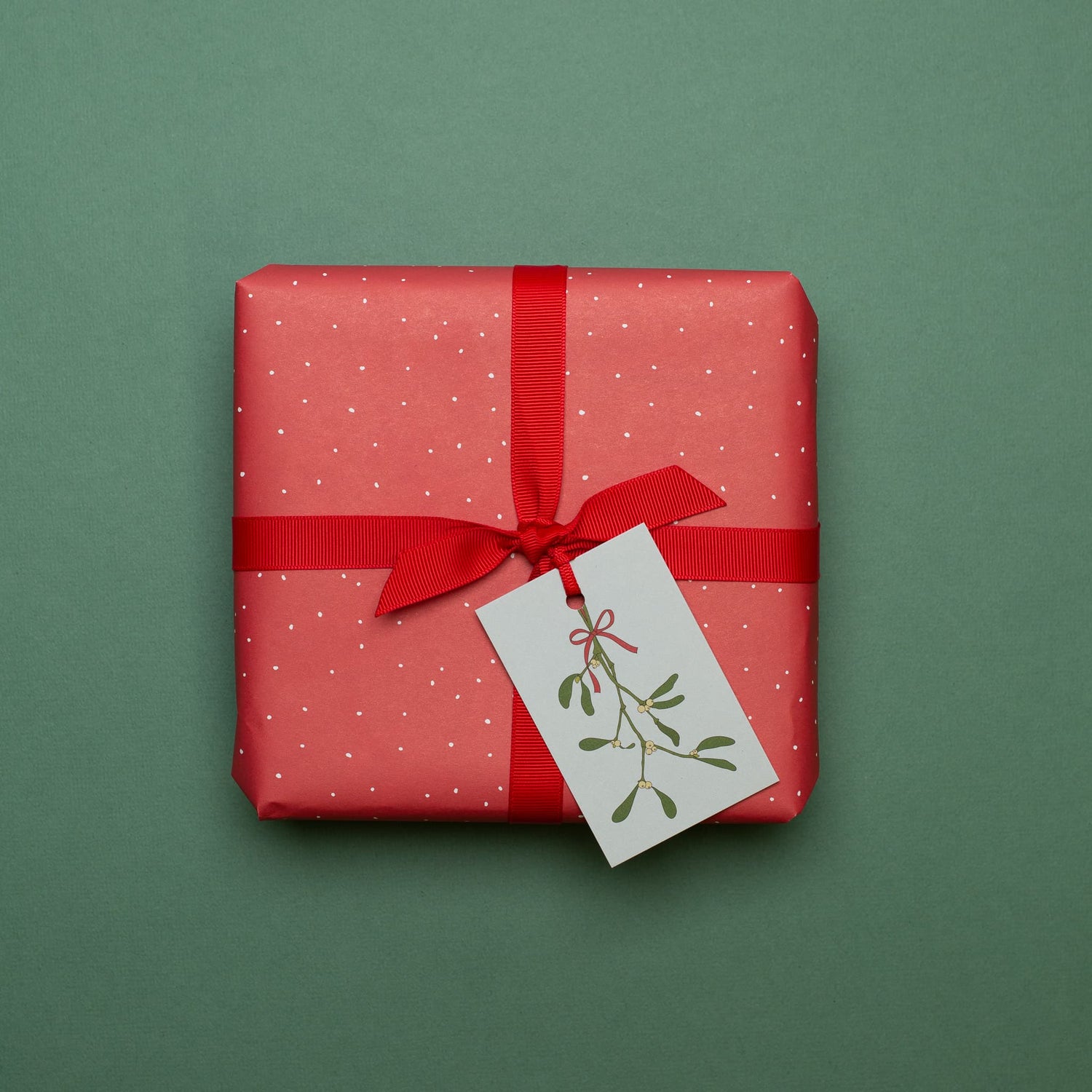 Geschenkanhänger &quot;Mistelzweig&quot; - 5er Set mit Mistelzweig vor mint und farblich passendem Band - 100% Recyclingpapier von My Pretty Circus | GT-MIS17-GR