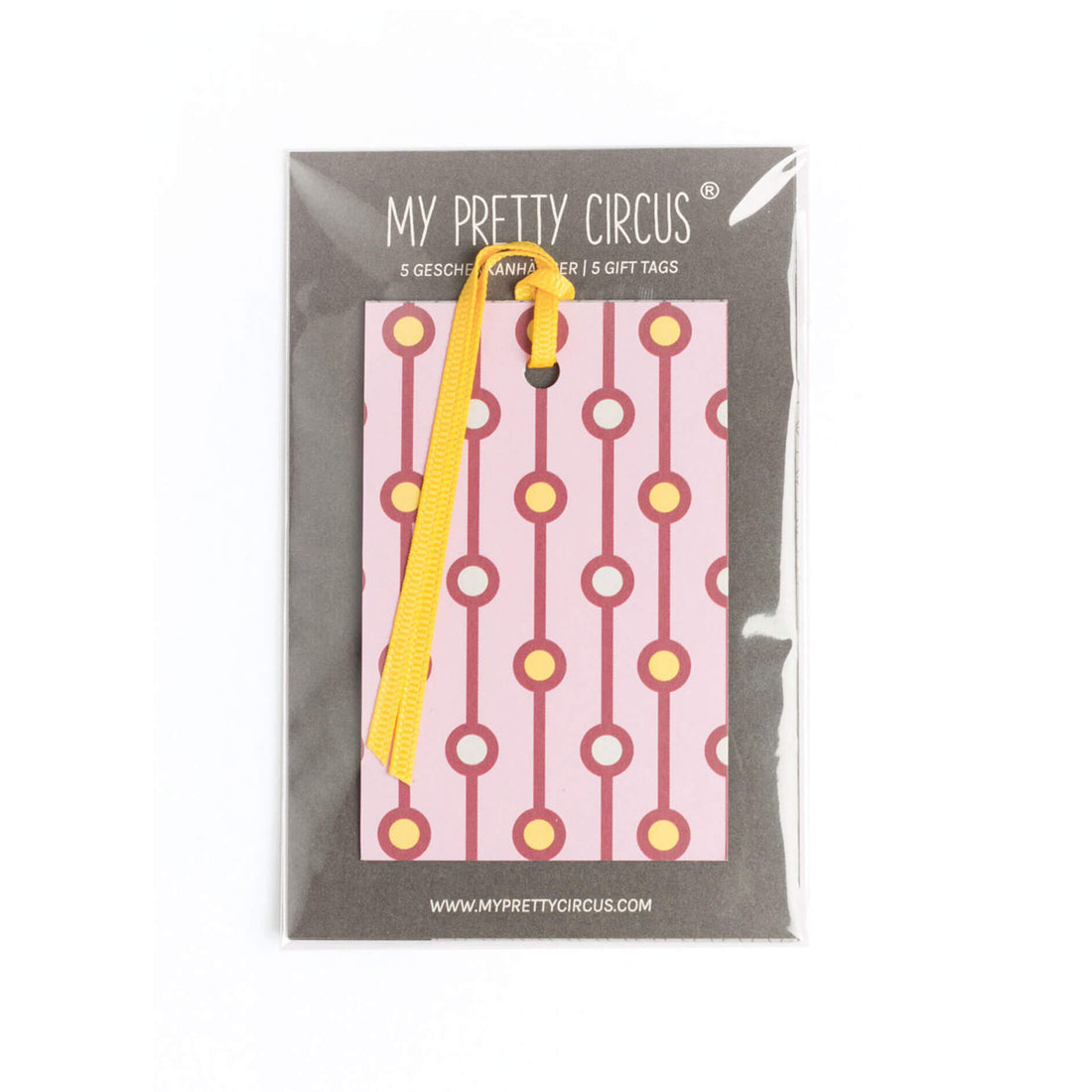 Geschenkanhänger &quot;Perlen&quot; - 5er Set mit rosa Perlenmuster und farblich passendem Band - 100% Recyclingpapier von My Pretty Circus | GT-PEA011-RO