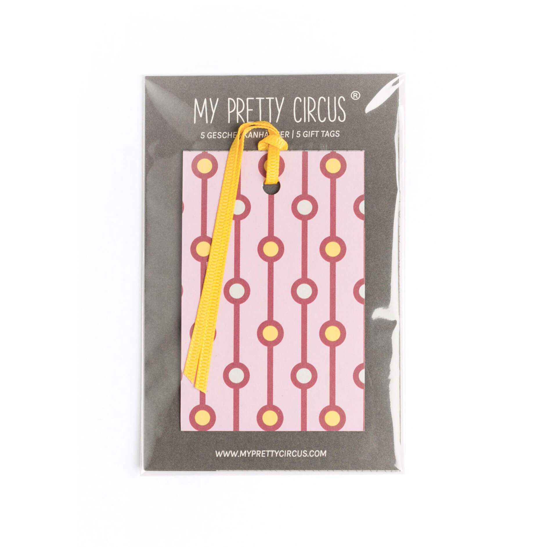 Geschenkanhänger &quot;Perlen&quot; - 5er Set mit rosa Perlenmuster und farblich passendem Band - 100% Recyclingpapier von My Pretty Circus | GT-PEA011-RO