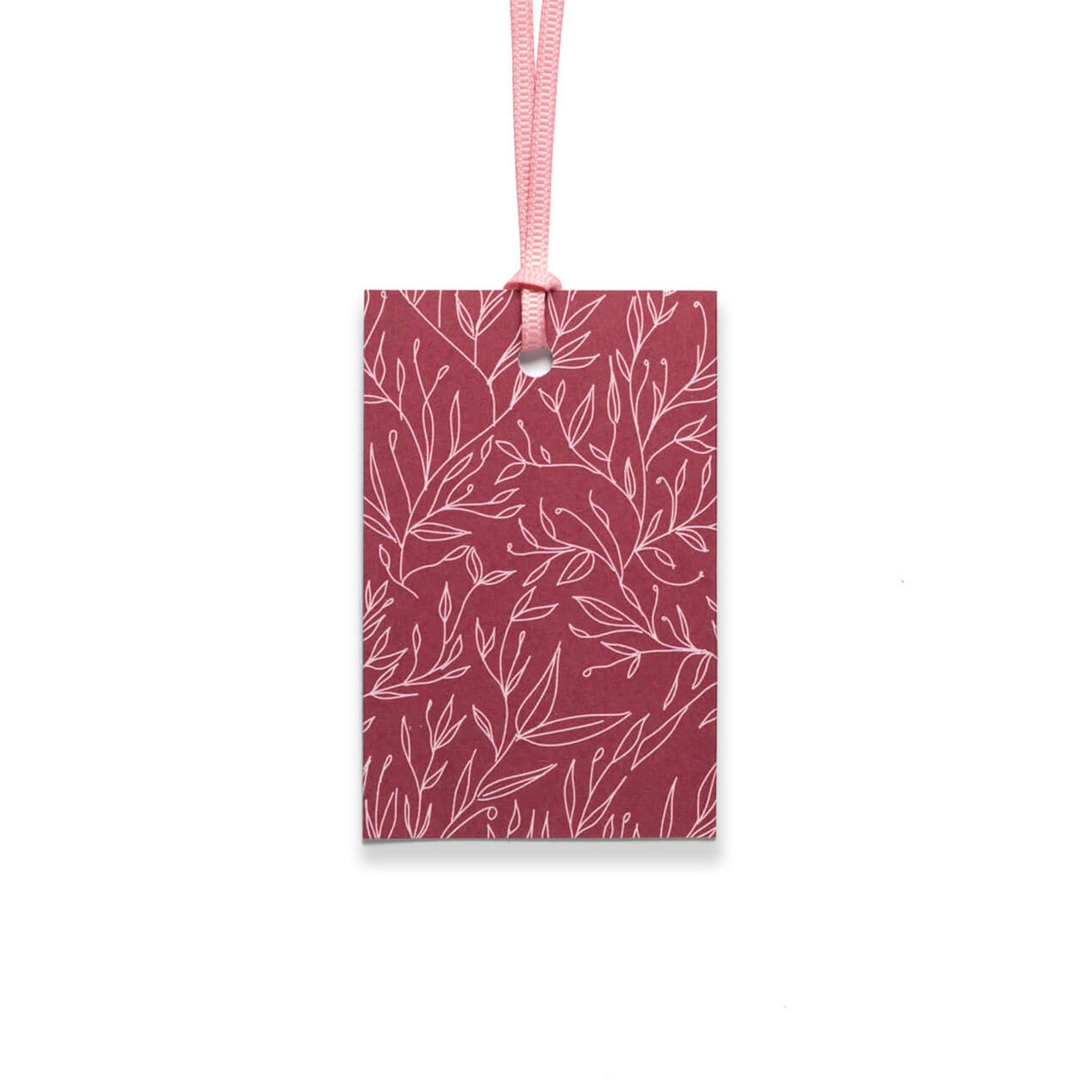 Geschenkanhänger &quot;Pflanzen&quot; - 5er Set mit dunkelrotem Pflanzenmuster und farblich passendem Band - 100% Recyclingpapier von My Pretty Circus | GT-PLA012-DR