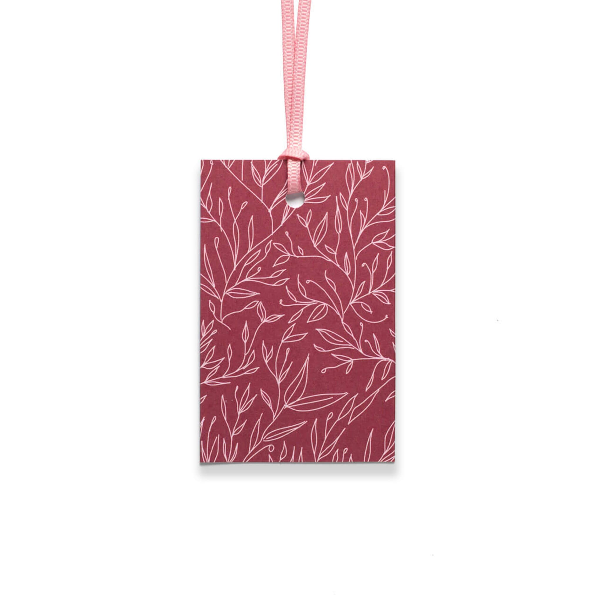 Geschenkanhänger &quot;Pflanzen&quot; - 5er Set mit dunkelrotem Pflanzenmuster und farblich passendem Band - 100% Recyclingpapier von My Pretty Circus | GT-PLA012-DR