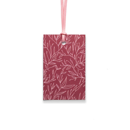 Geschenkanhänger &quot;Pflanzen&quot; - 5er Set mit dunkelrotem Pflanzenmuster und farblich passendem Band - 100% Recyclingpapier von My Pretty Circus | GT-PLA012-DR