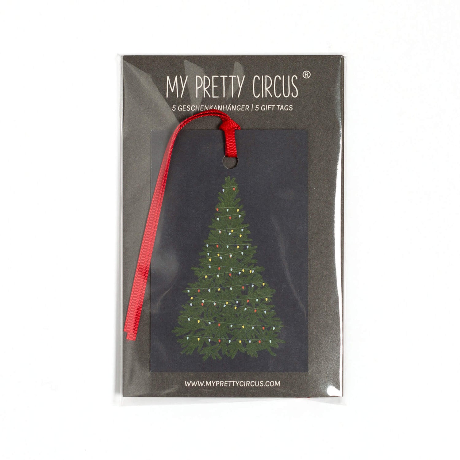 Geschenkanhänger &quot;Weihnachtsbaum&quot; - 5er Set mit Tannenbaum vor blau unf farblich passendem Band - 100% Recyclingpapier von My Pretty Circus | GT-XMA006-DB