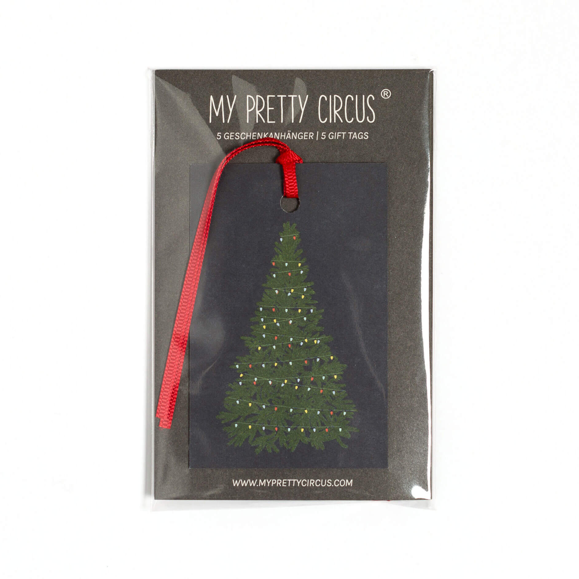 Geschenkanhänger &quot;Weihnachtsbaum&quot; - 5er Set mit Tannenbaum vor blau unf farblich passendem Band - 100% Recyclingpapier von My Pretty Circus | GT-XMA006-DB