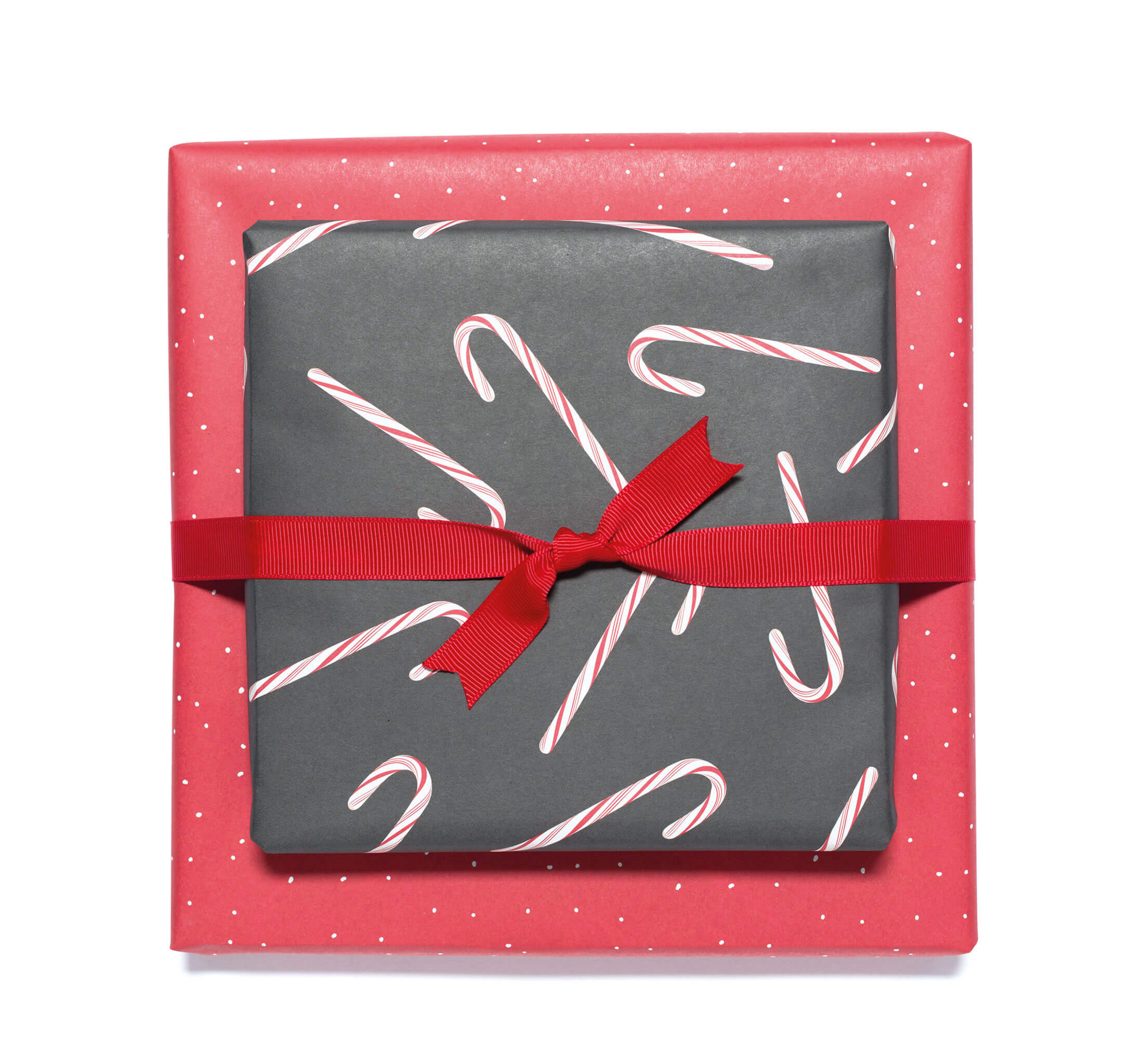 Geschenkpapier &quot;Zuckerstangen&quot; Candy Cane in grau und rot - doppelseitig bedruckt auf 100% Recyclingpapier  von My Pretty Circus | RW-CAN1701-DG