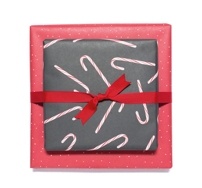 Geschenkpapier &quot;Zuckerstangen&quot; Candy Cane in grau und rot - doppelseitig bedruckt auf 100% Recyclingpapier  von My Pretty Circus | RW-CAN1701-DG