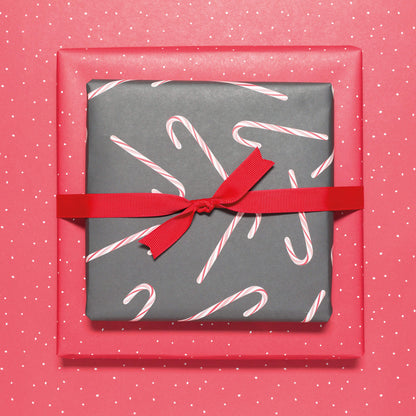 Geschenkpapier &quot;Zuckerstangen&quot; Candy Cane in grau und rot - doppelseitig bedruckt auf 100% Recyclingpapier  von My Pretty Circus | RW-CAN1701-DG