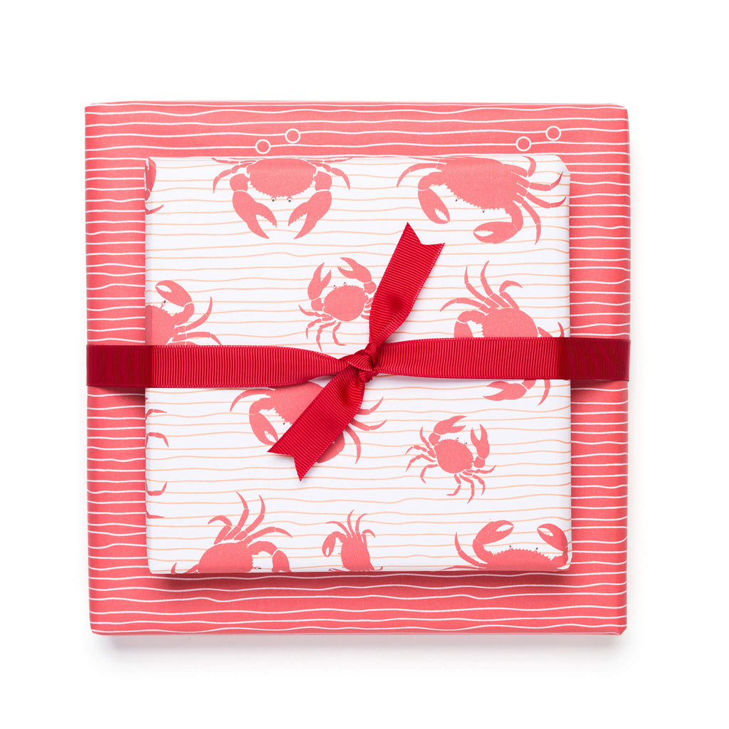 Geschenkpapier "Krabbe" und Sand in rot und korallrot - doppelseitig bedruckt auf 100% Recyclingpapier  von My Pretty Circus | RW-CRA2031-RE