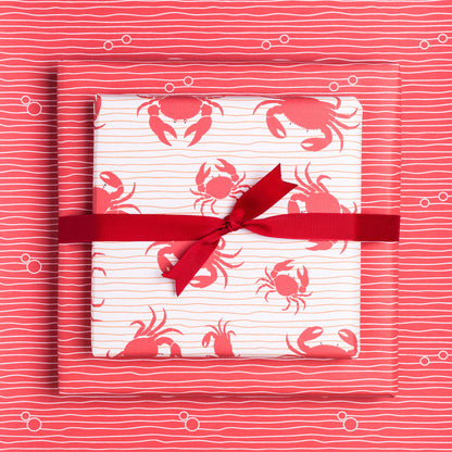 Geschenkpapier &quot;Krabbe&quot; und Sand in rot und korallrot - doppelseitig bedruckt auf 100% Recyclingpapier  von My Pretty Circus | RW-CRA2031-RE
