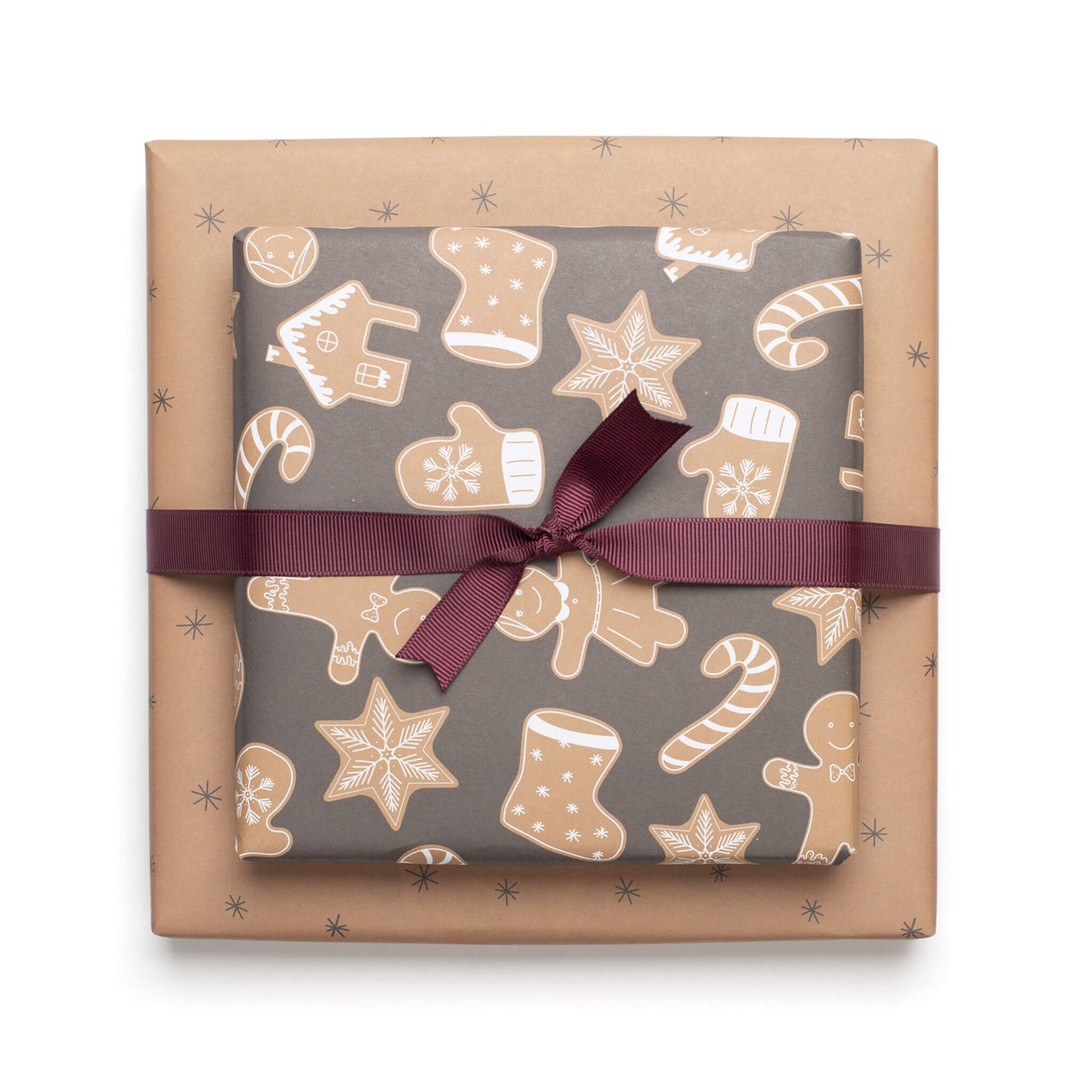 Geschenkpapier &quot;Lebkuchen&quot; mit Lebkuchenmuster in Brauntönen - doppelseitig bedruckt auf 100% Recyclingpapier  von My Pretty Circus | RW-GIN2244-BE