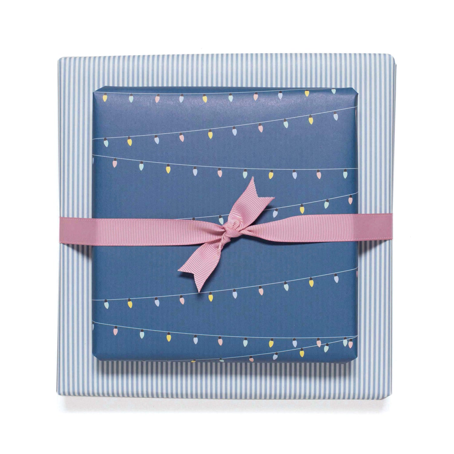 Geschenkpapier &quot;Lichterkette&quot; &amp; Streifen in blau - doppelseitig bedruckt auf 100% Recyclingpapier  von My Pretty Circus | RW-LIG1617-PT