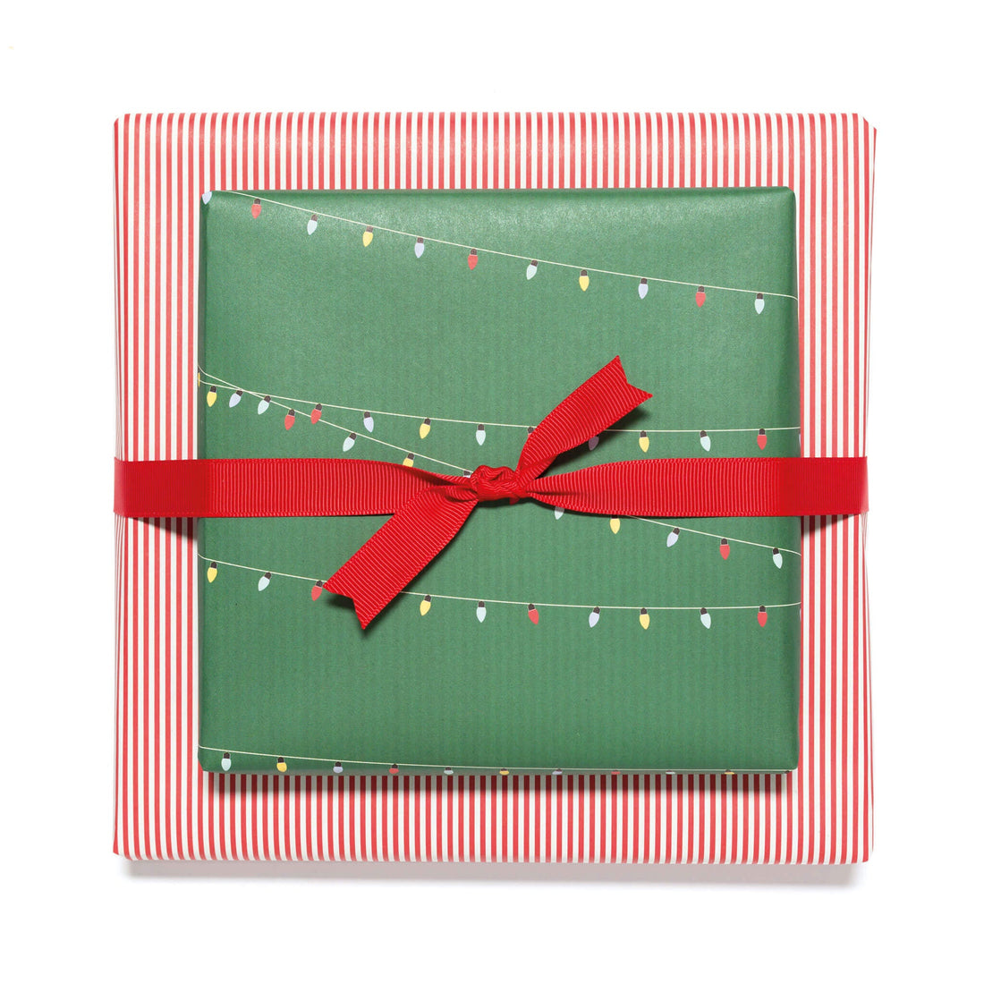 Geschenkpapier &quot;Lichterkette&quot; und Streifen in grün und rot  - doppelseitig bedruckt auf 100% Recyclingpapier  von My Pretty Circus | RW-LIG1702-GR