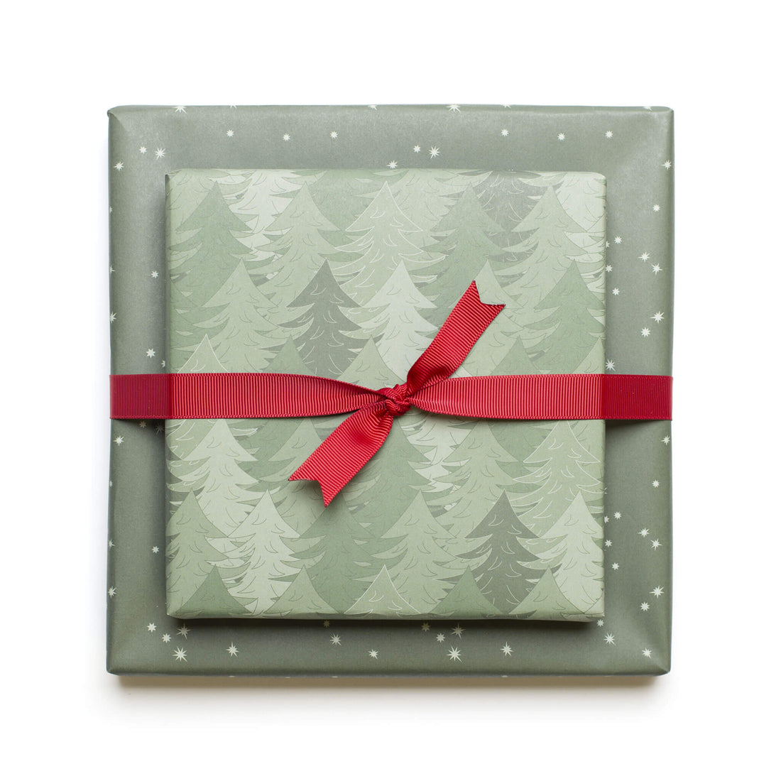 Geschenkpapier &quot;Wald&quot; und Sterne in grün - doppelseitig bedruckt auf 100% Recyclingpapier  von My Pretty Circus | RW-PIN2029-GR