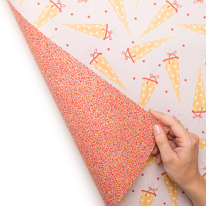 Geschenkpapier &quot;Schultüte&quot; und Zuckerperlen in rot - doppelseitig bedruckt auf 100% Recyclingpapier  von My Pretty Circus | RW-SCH2034-RE