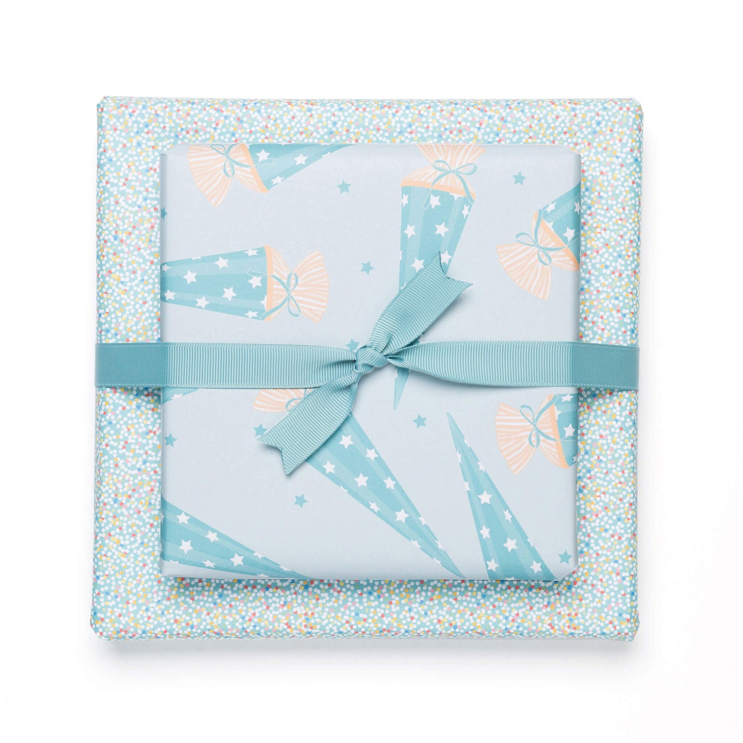 Geschenkpapier &quot;Schultüte&quot; und Zuckerperlen in türkis - doppelseitig bedruckt auf 100% Recyclingpapier  von My Pretty Circus | RW-SCH2036-TQ
