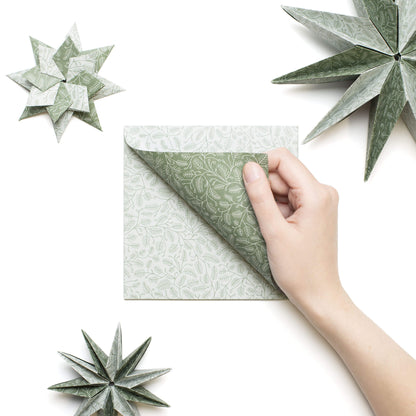 Origami Papier &quot;Tannenzweige&quot; für kreatives Basteln - 25 Blatt doppelseitiges Faltpapier mit mint und grünen Tannenzweigen aus 15x15cm Recyclingpapier-OR-BRA2209-MI | My Pretty Circus
