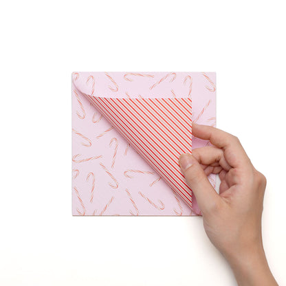 Origami Papier &quot;Zuckerstangen&quot; -  25 Blatt doppelseitiges Faltpapier mit rosa rotem Candy Cane Muster aus 15x15cm Recyclingpapier-OR-CAN2106-RO | My Pretty Circus