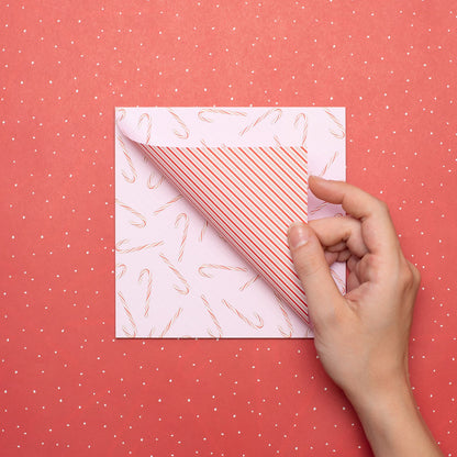 Origami Papier &quot;Zuckerstangen&quot; -  25 Blatt doppelseitiges Faltpapier mit rosa rotem Candy Cane Muster aus 15x15cm Recyclingpapier-OR-CAN2106-RO | My Pretty Circus