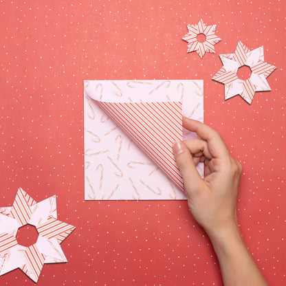 Origami Papier &quot;Zuckerstangen&quot; -  25 Blatt doppelseitiges Faltpapier mit rosa rotem Candy Cane Muster aus 15x15cm Recyclingpapier-OR-CAN2106-RO | My Pretty Circus