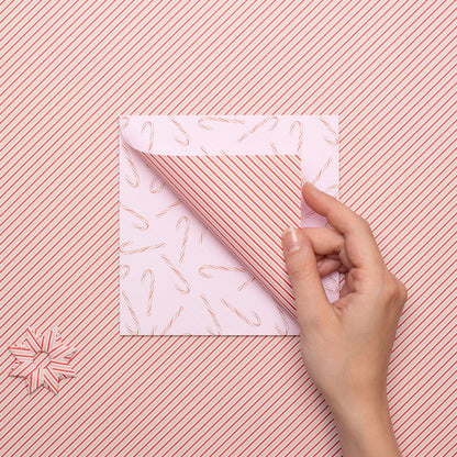 Origami Papier &quot;Zuckerstangen&quot; -  25 Blatt doppelseitiges Faltpapier mit rosa rotem Candy Cane Muster aus 15x15cm Recyclingpapier-OR-CAN2106-RO | My Pretty Circus