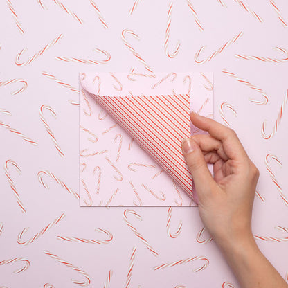 Origami Papier &quot;Zuckerstangen&quot; -  25 Blatt doppelseitiges Faltpapier mit rosa rotem Candy Cane Muster aus 15x15cm Recyclingpapier-OR-CAN2106-RO | My Pretty Circus