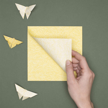 Origami Papier &quot;Pflanzen&quot; für kreatives Basteln - 25 Blatt doppelseitiges Faltpapier mit zartgelbem Pflanzenmuster aus 15x15cm Recyclingpapier-OR-PLA2104-YE | My Pretty Circus