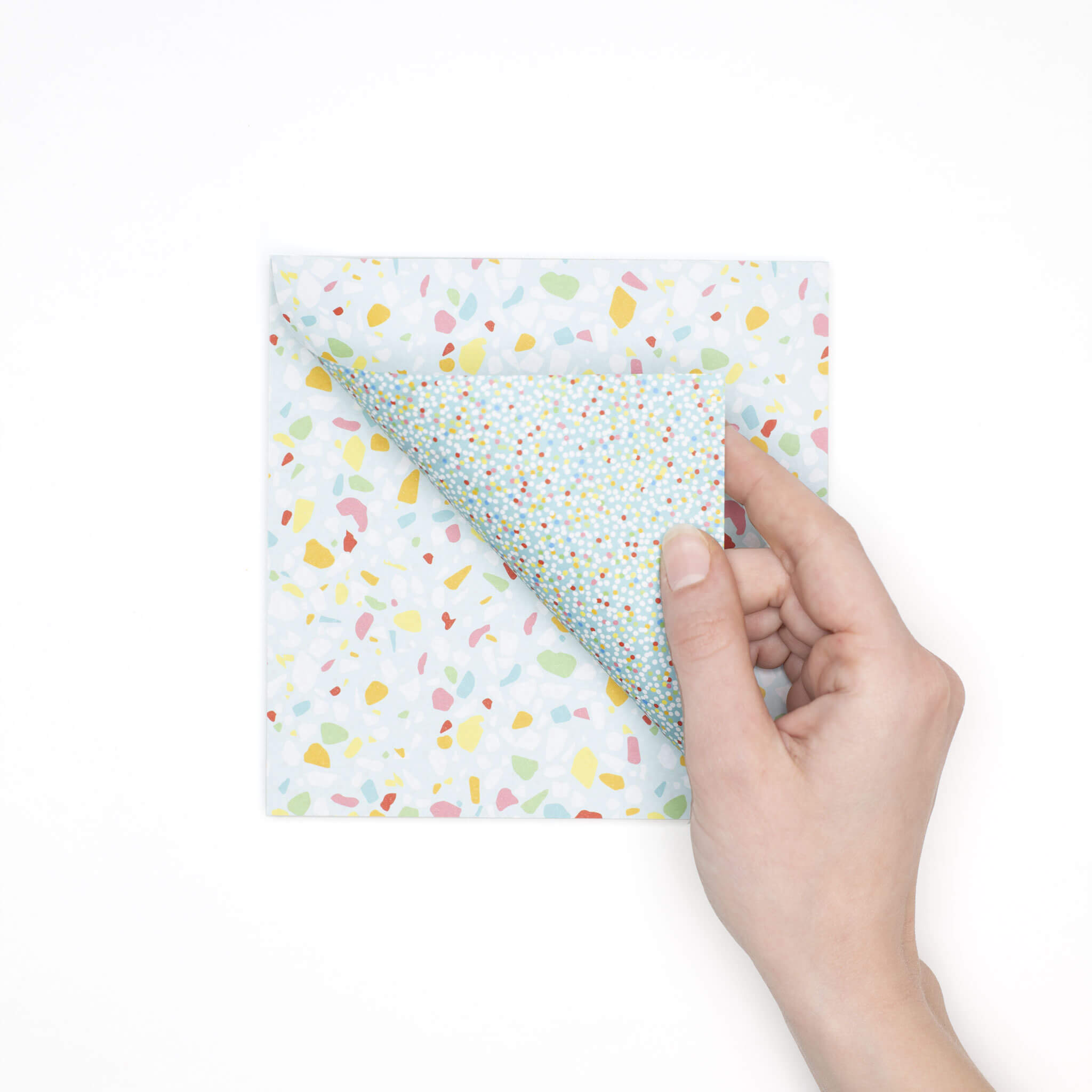 Origami Papier &quot;Terrazzo&quot; für kreatives Basteln - 25 Blatt doppelseitiges Faltpapier mit buntem Terrazzo Muster aus 15x15cm Recyclingpapier-OR-TER2101-TQ | My Pretty Circus