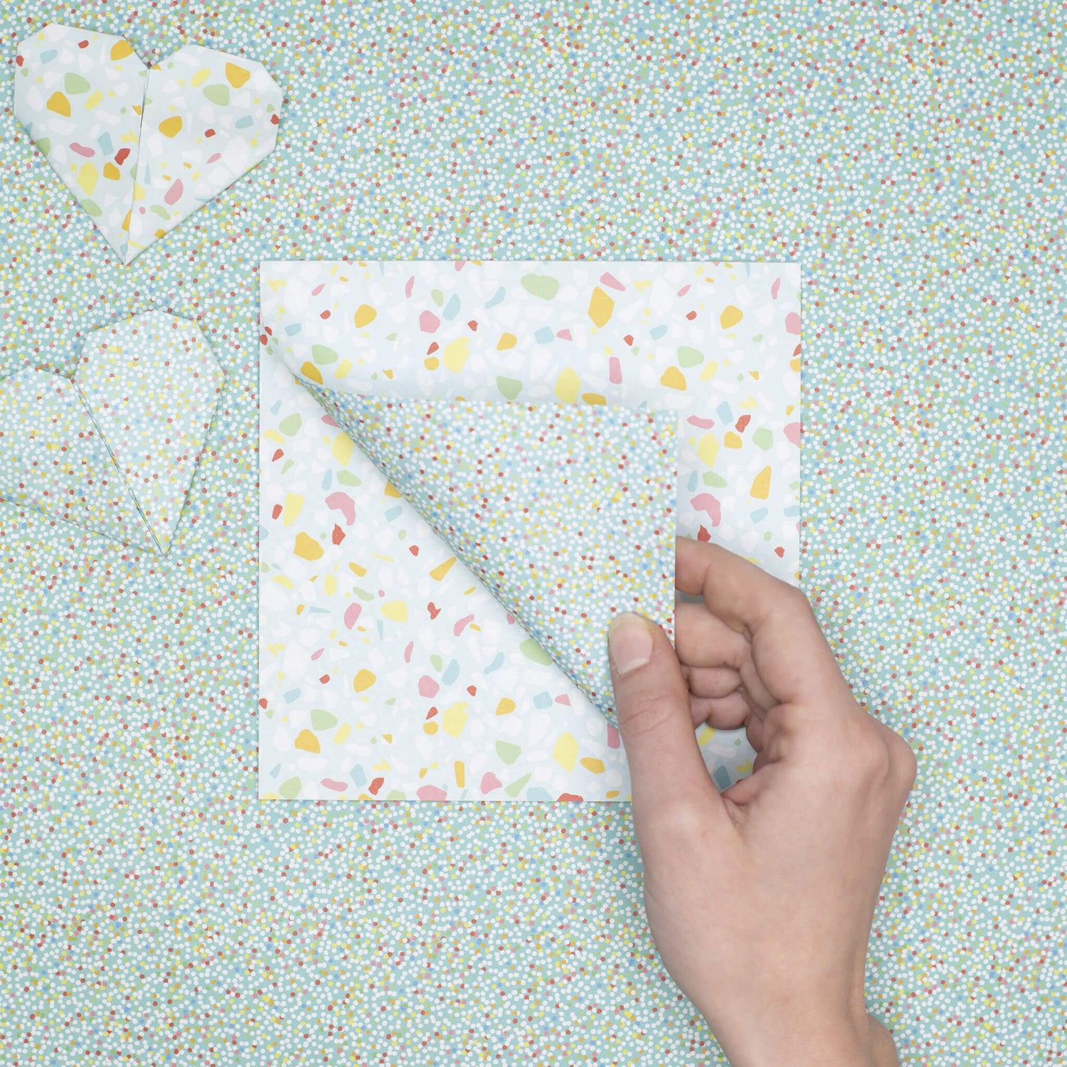 Origami Papier &quot;Terrazzo&quot; für kreatives Basteln - 25 Blatt doppelseitiges Faltpapier mit buntem Terrazzo Muster aus 15x15cm Recyclingpapier-OR-TER2101-TQ | My Pretty Circus