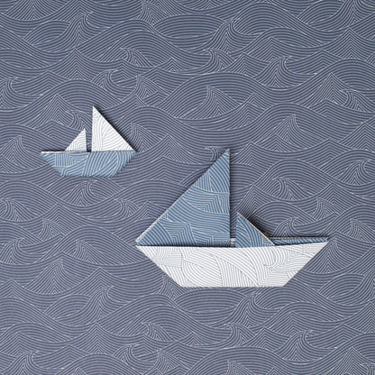Origami Papier &quot;Wellen&quot; für kreatives Basteln - 25 Blatt doppelseitiges Faltpapier mit blau weiße Wellen aus 15x15cm Recyclingpapier-OR-WAV2207-WH | My Pretty Circus