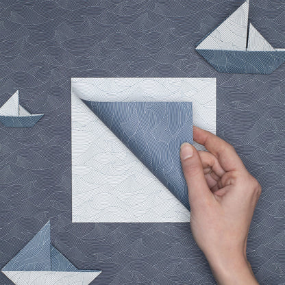 Origami Papier &quot;Wellen&quot; für kreatives Basteln - 25 Blatt doppelseitiges Faltpapier mit blau weiße Wellen aus 15x15cm Recyclingpapier-OR-WAV2207-WH | My Pretty Circus