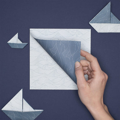 Origami Papier &quot;Wellen&quot; für kreatives Basteln - 25 Blatt doppelseitiges Faltpapier mit blau weiße Wellen aus 15x15cm Recyclingpapier-OR-WAV2207-WH | My Pretty Circus