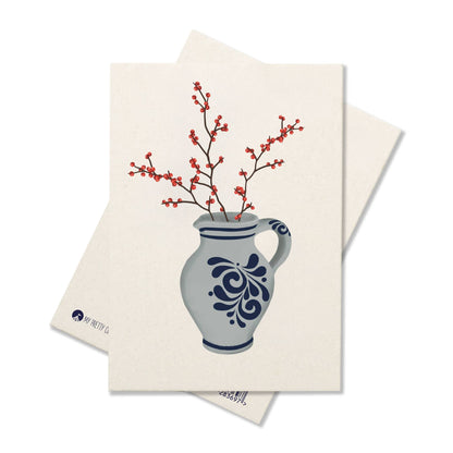Postkarte Bembel mit Ilex Strauch - stabile Karte aus Holzschliffpappe mit hessischer Bembelvase von My Pretty Circus | PC-BEM2302-RO