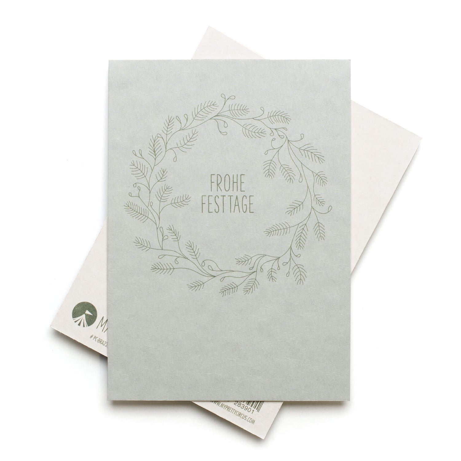 Postkarte &quot;Frohe Festtage&quot; -  stabile Karte aus Holzschliffpappe mit Weihnachtskranz in mint von My Pretty Circus | PC-BRA2202-MI