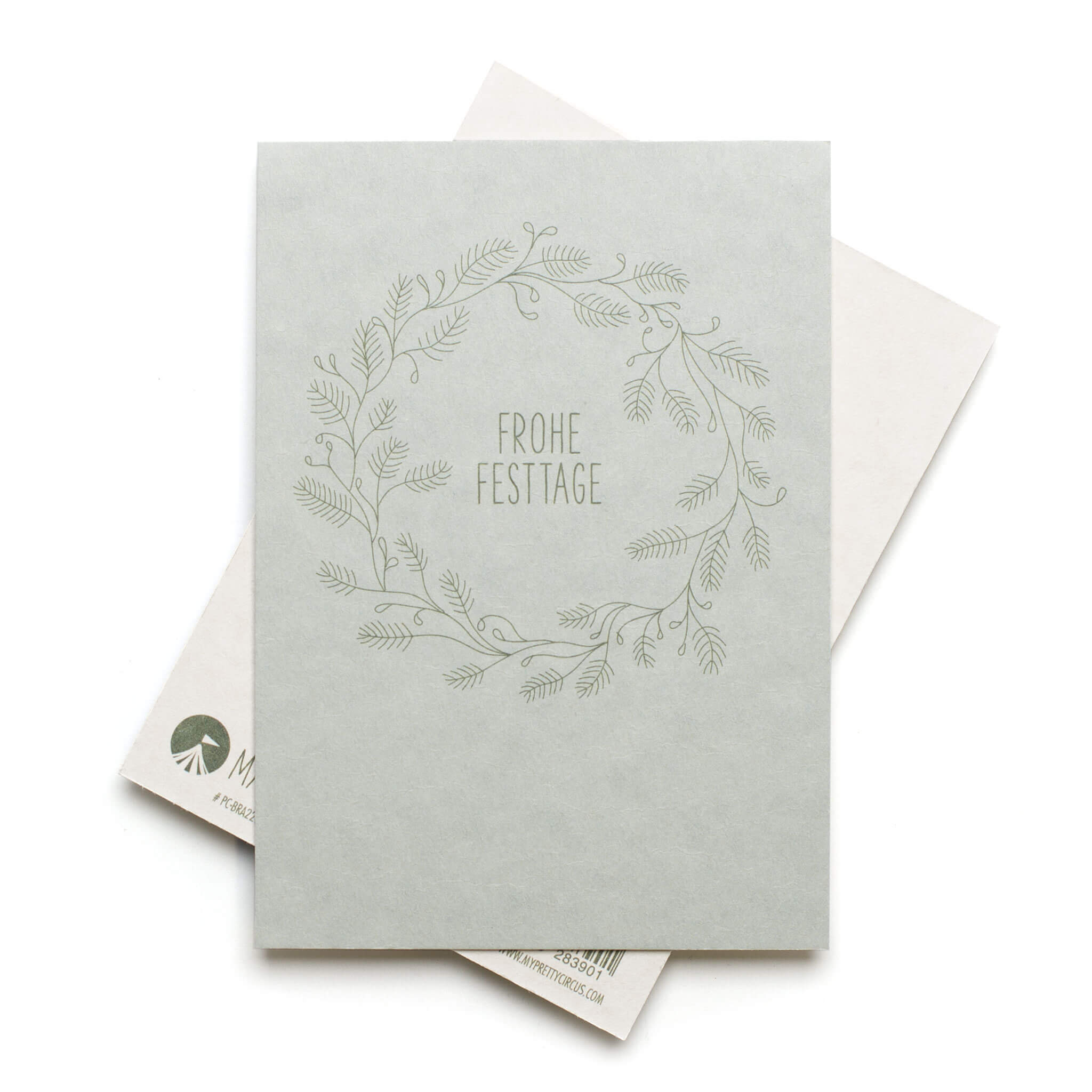 Postkarte &quot;Frohe Festtage&quot; -  stabile Karte aus Holzschliffpappe mit Weihnachtskranz in mint von My Pretty Circus | PC-BRA2202-MI