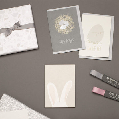 Postkarte &quot;Hase&quot; - stabile Karte aus Holzschliffpappe mit Hasenohren in beige von My Pretty Circus | PC-BUN2009-BE
