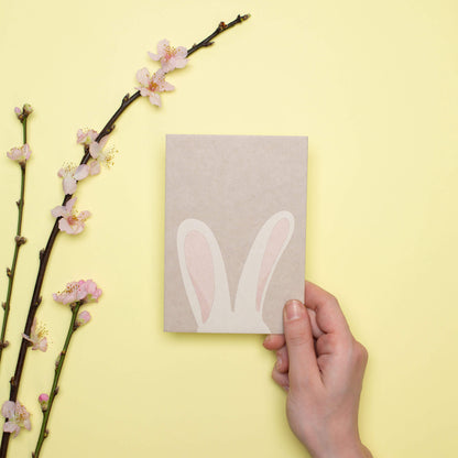 Postkarte &quot;Hase&quot; - stabile Karte aus Holzschliffpappe mit Hasenohren in beige von My Pretty Circus | PC-BUN2009-BE
