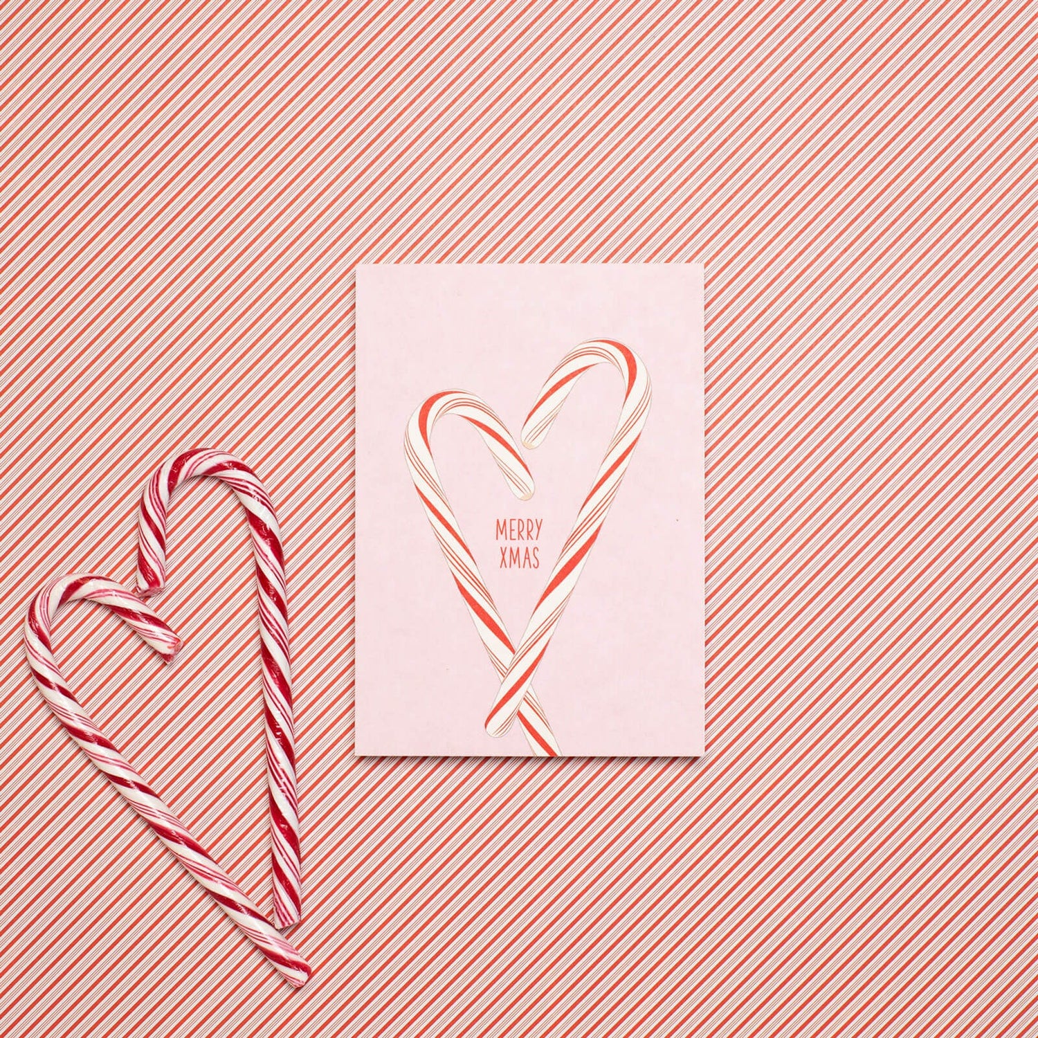 Postkarte Candy Canes &quot;Merry XMas&quot;  stabile Karte aus Holzschliffpappe mit Zuckerstangen in rosa von My Pretty Circus | PC-CAN2109-RO