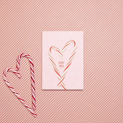 Postkarte Candy Canes &quot;Merry XMas&quot;  stabile Karte aus Holzschliffpappe mit Zuckerstangen in rosa von My Pretty Circus | PC-CAN2109-RO