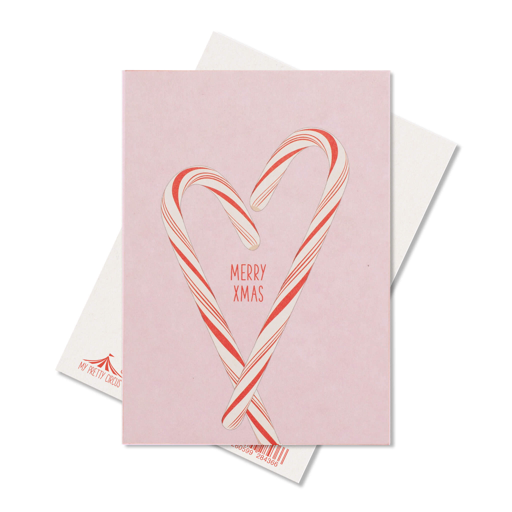 Postkarte Candy Canes &quot;Merry XMas&quot;  stabile Karte aus Holzschliffpappe mit Zuckerstangen in rosa von My Pretty Circus | PC-CAN2109-RO