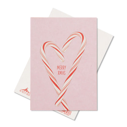 Postkarte Candy Canes &quot;Merry XMas&quot;  stabile Karte aus Holzschliffpappe mit Zuckerstangen in rosa von My Pretty Circus | PC-CAN2109-RO