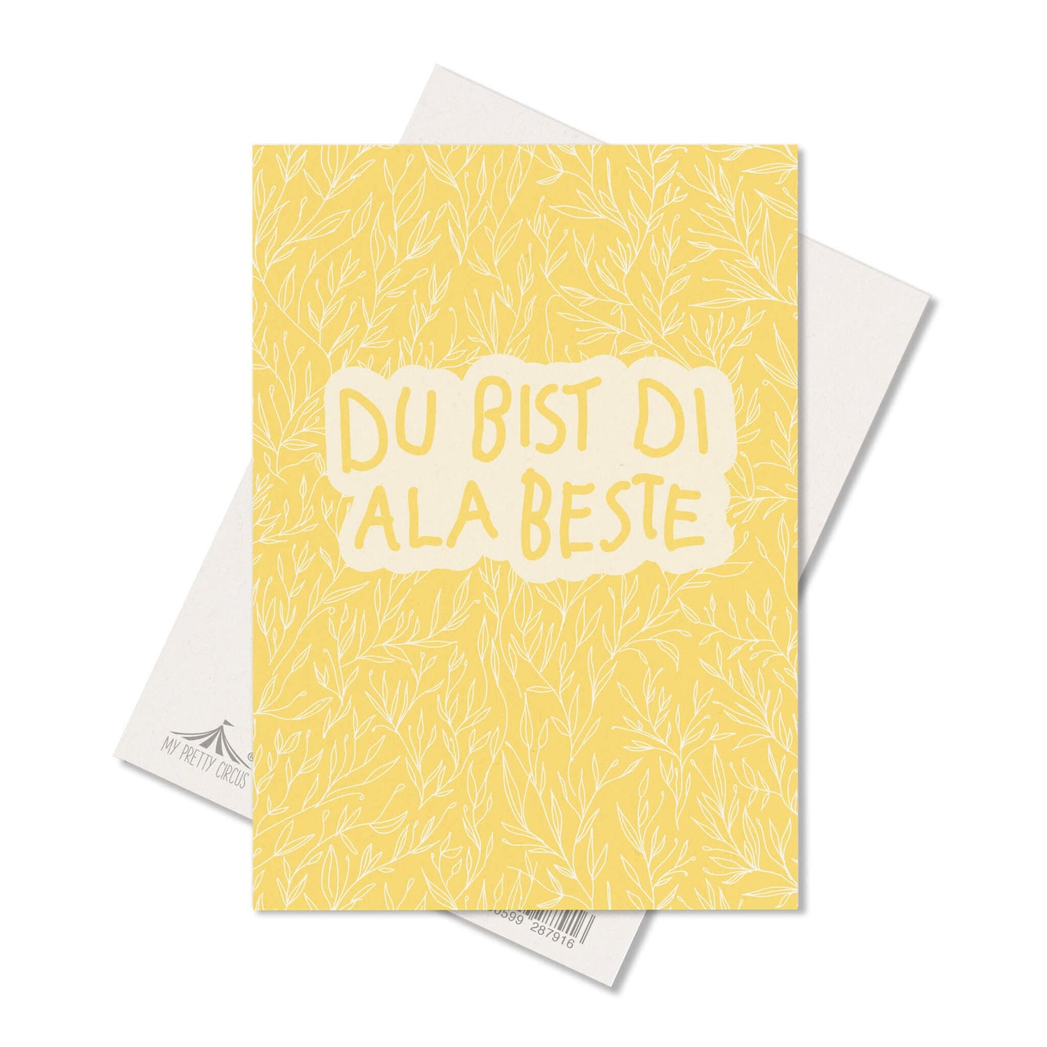 Postkarte Pflanzen &quot;Du Bist Di Ala Beste&quot; - stabile Karte aus Holzschliffpappe mit zartgelben Pflanzenmuster von My Pretty Circus | PC-DUB-2105-YE