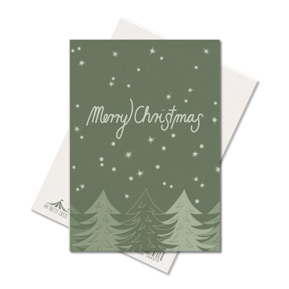 Postkarte Sterne &quot;Merry Christmas&quot;  stabile Karte aus Holzschliffpappe mit Tannen und Sternen in grün von My Pretty Circus | PC-MER2108-GR