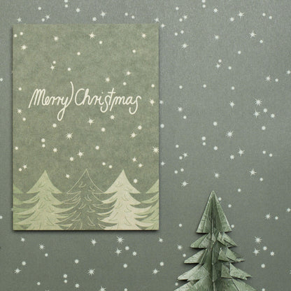 Postkarte Sterne &quot;Merry Christmas&quot;  stabile Karte aus Holzschliffpappe mit Tannen und Sternen in grün von My Pretty Circus | PC-MER2108-GR